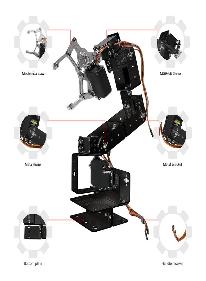 diymore Robotic Arm Kit ROT3U 6DOF Aluminium Mechanical Robotic Clamp Claw Kits for Boys & Girls to Learn Programming/Science/Techology, with MG996R Metal Gear Servo Motor,Ideal - Image 3